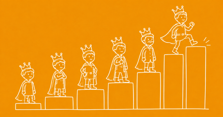 Row of figures rising in height with one stepping up, showing that horns mean kings or powers